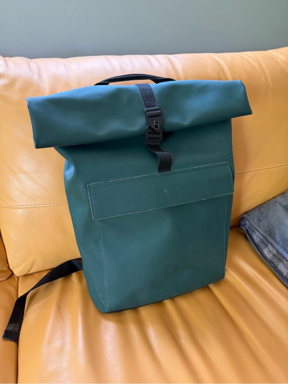 Green Roll-Top RAINS Backpack
